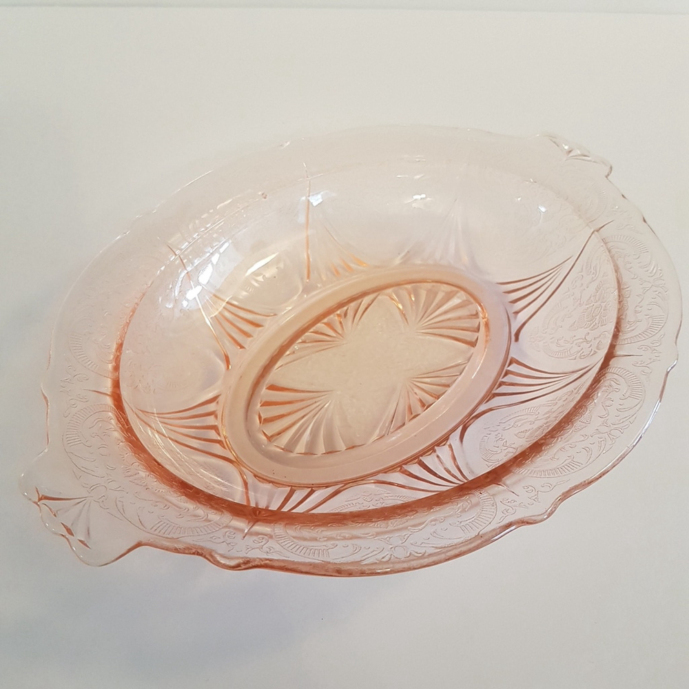 Hazel Atlas Royal Lace Pink Depression Glass Oval Vegetable Bowl, Serving Dish